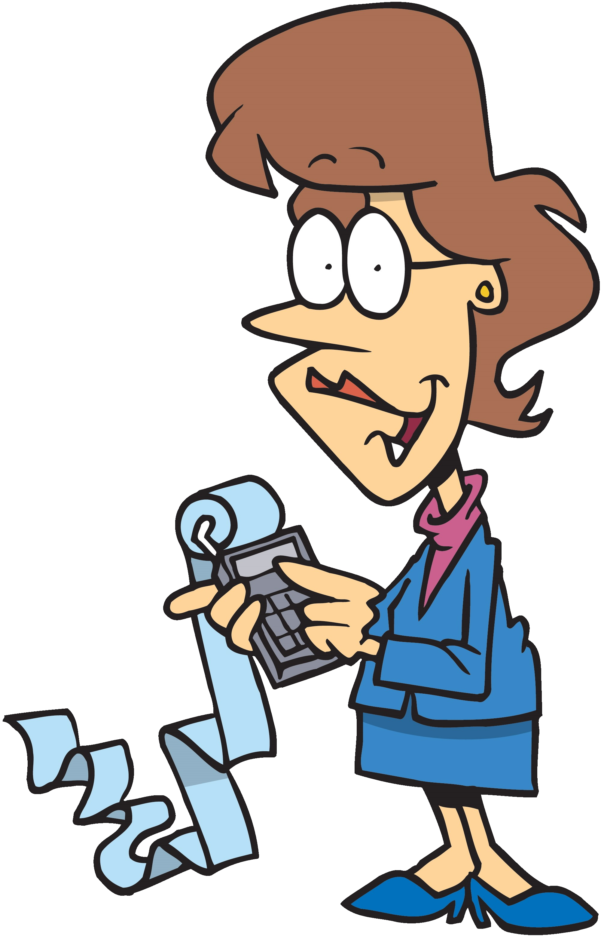 The Tax Lady friendly cartoon woman with a calculator and receipt tape